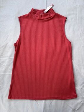 Olivia Rae Sleeveless Mock Neck Ribbed Tank Top - Dark Coral NWT